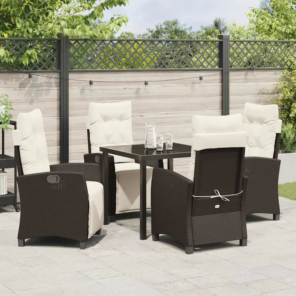 Set da Pranzo per Giardino con cuscino 5 pcs Marrone polyrattan