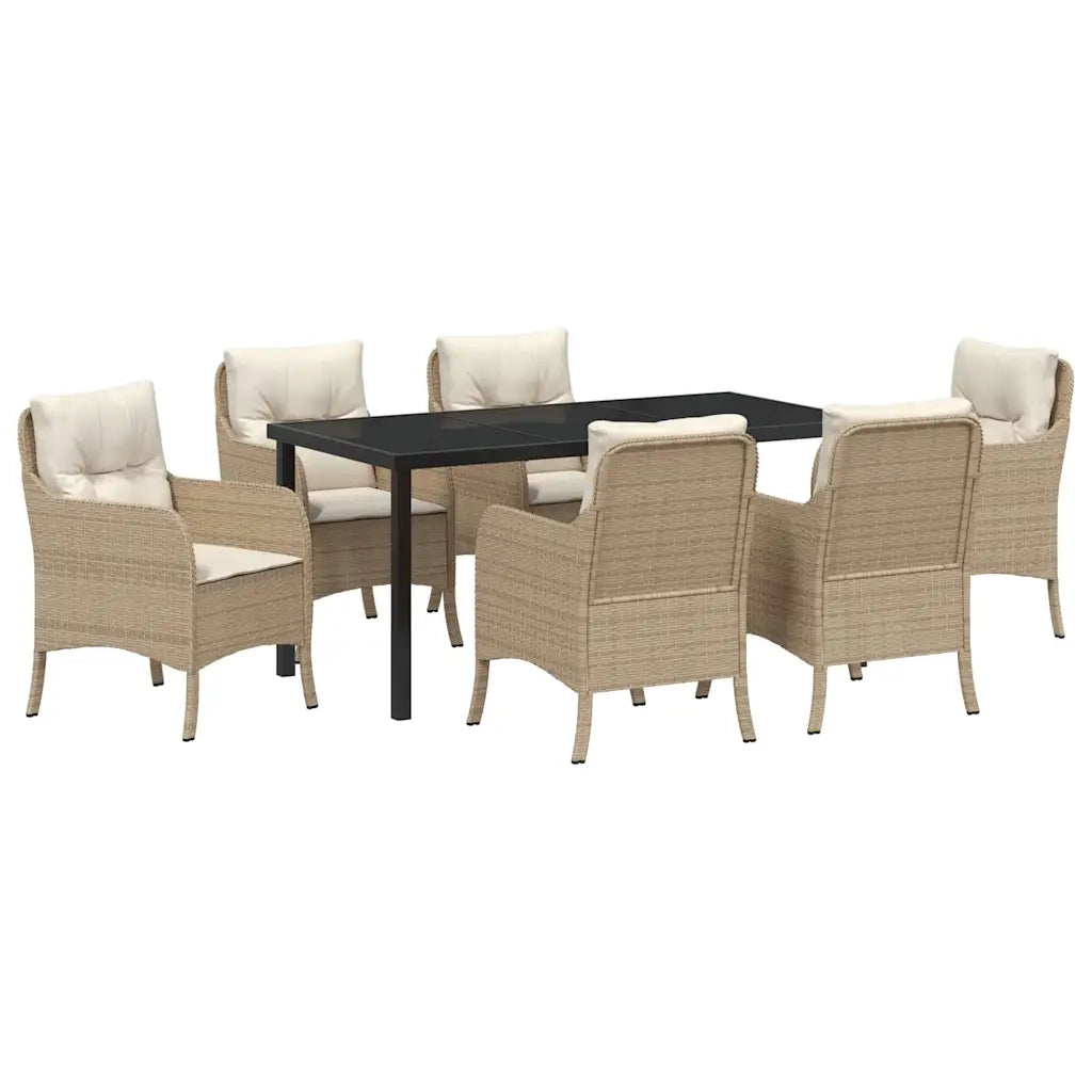 Set da Pranzo per Giardino con cuscino 7 pcs Beige polyrattan