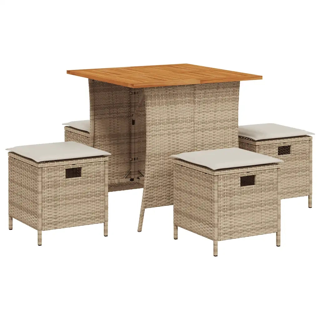 Set da Pranzo da Giardino 5 pz con Cuscini Beige in Polyrattan 365422