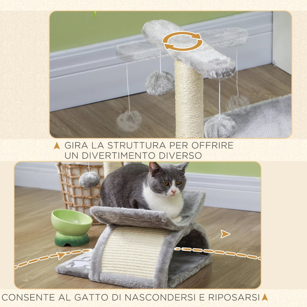 Tiragraffi per Gatti con Cuccia e Palline ¨C Minimal ¨C Grigio 40x30x43cm