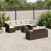 Set Divani da Giardino 10pz con Cuscini in Polyrattan Marrone 3255370
