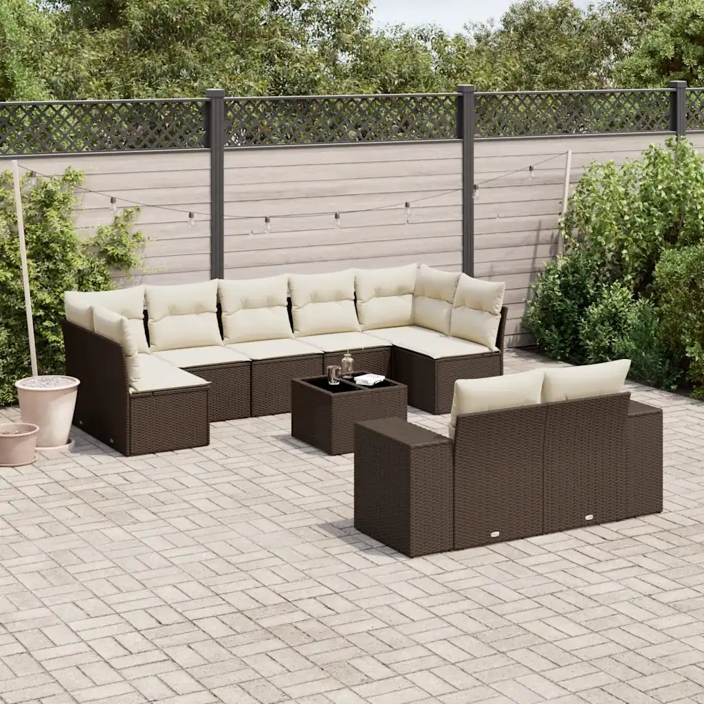 Set Divani da Giardino 10pz con Cuscini in Polyrattan Marrone 3255370