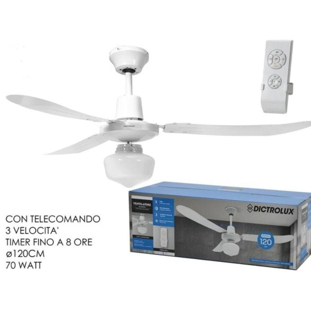 Trade Shop - Ventilatore Da Soffitto Reversibile Con Lampadario Telecomando Integrato 70 Watt -