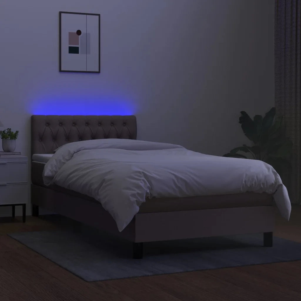 Letto a Molle con Materasso e LED Tortora 90x190 cm in Tessuto 3133361