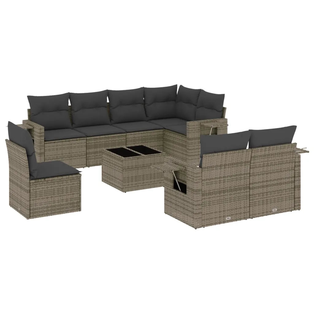 Set Divano da Giardino 9 pz con Cuscini Grigio in Polyrattan 3220449