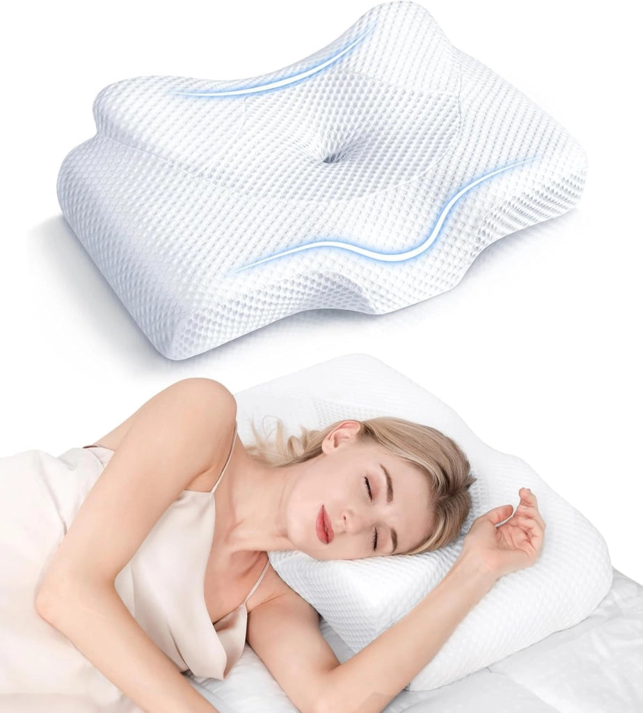 OLYMPIA OrtoMed Cuscino Ortopedico Sanitario Cervicale Memory Foam, 2 in 1 Ergonomico per Dormire, Supporto Cervicale con Federa Sfoderabile e Lavabile