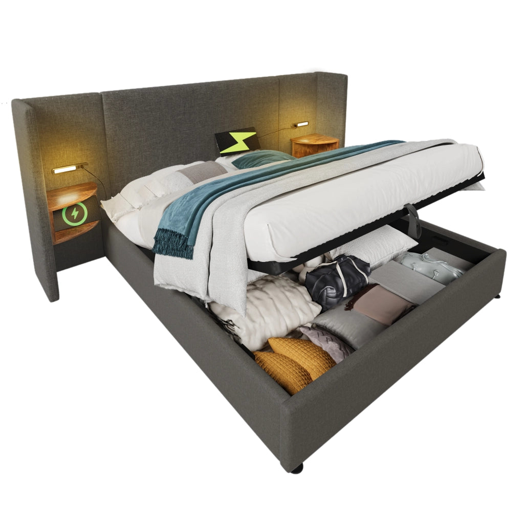 Set camera – 180x200 cm – comodino luce USBC contenitore – lino grigio