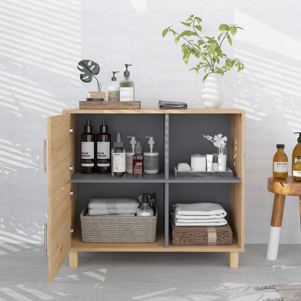 Mobile da bagno con ripiani e ante ¨C Minimal ¨C legno naturale 80x35x70