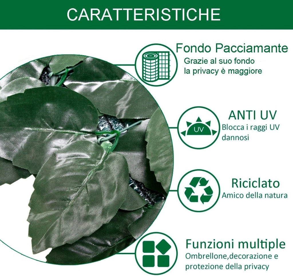 Siepe Artificiale Sintetica 100x1000 cm Finta Recinzione Casa Foglie Rete Telo Privacy Ombreggiante