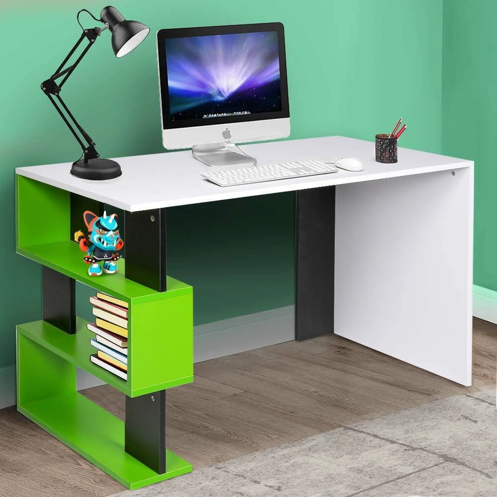 Scrivania Libreria 3 Ripiani Tavolo Porta Pc Computer Legno Casa Ufficio Verde
