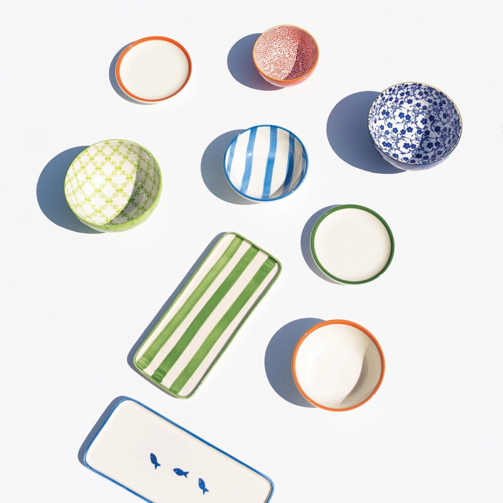 Zafferano Set 6 Ciotole Righe Collezione Lido in Ceramica Artigianale Italiana Azzurro - Design Moderno e Versatile per la Tua Tavola Elegante