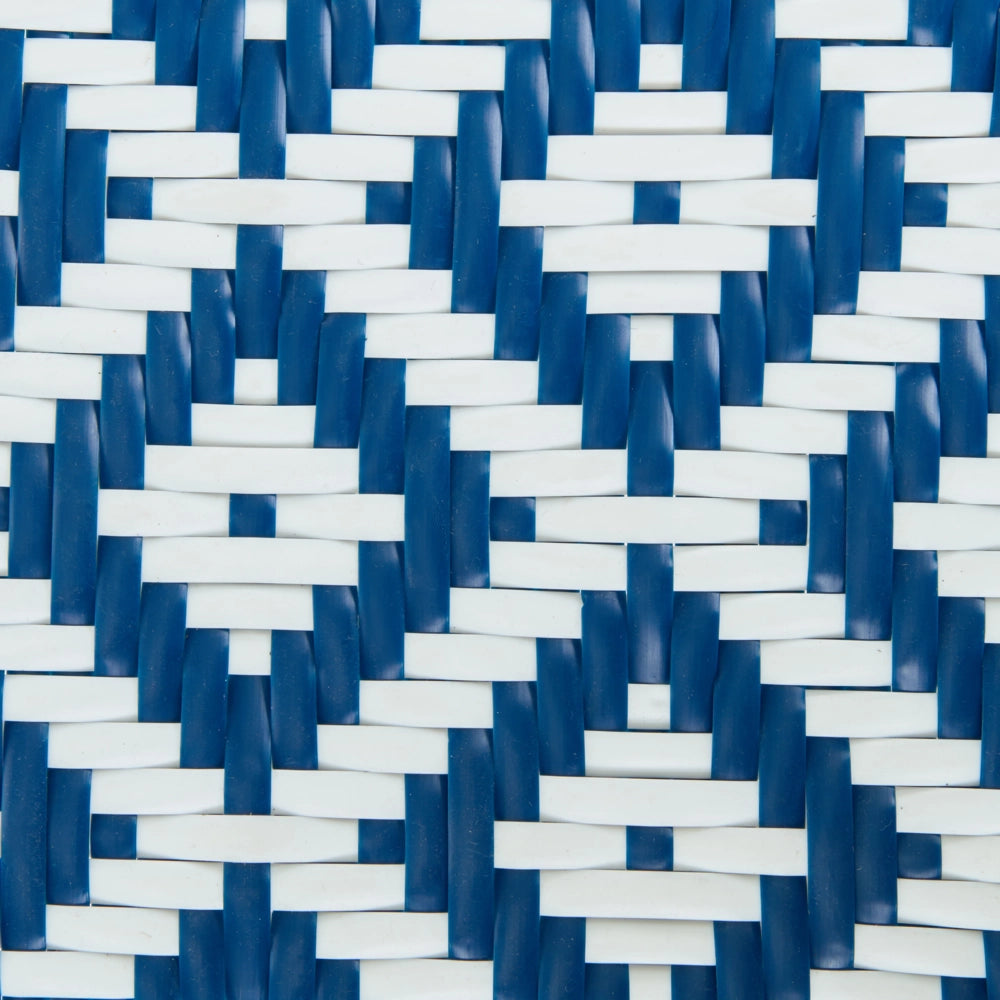 Tavolo da giardino in rattan PE blu e bianco con piano in vetro temperato struttura in alluminio 80 x 80 cm arredo da esterno