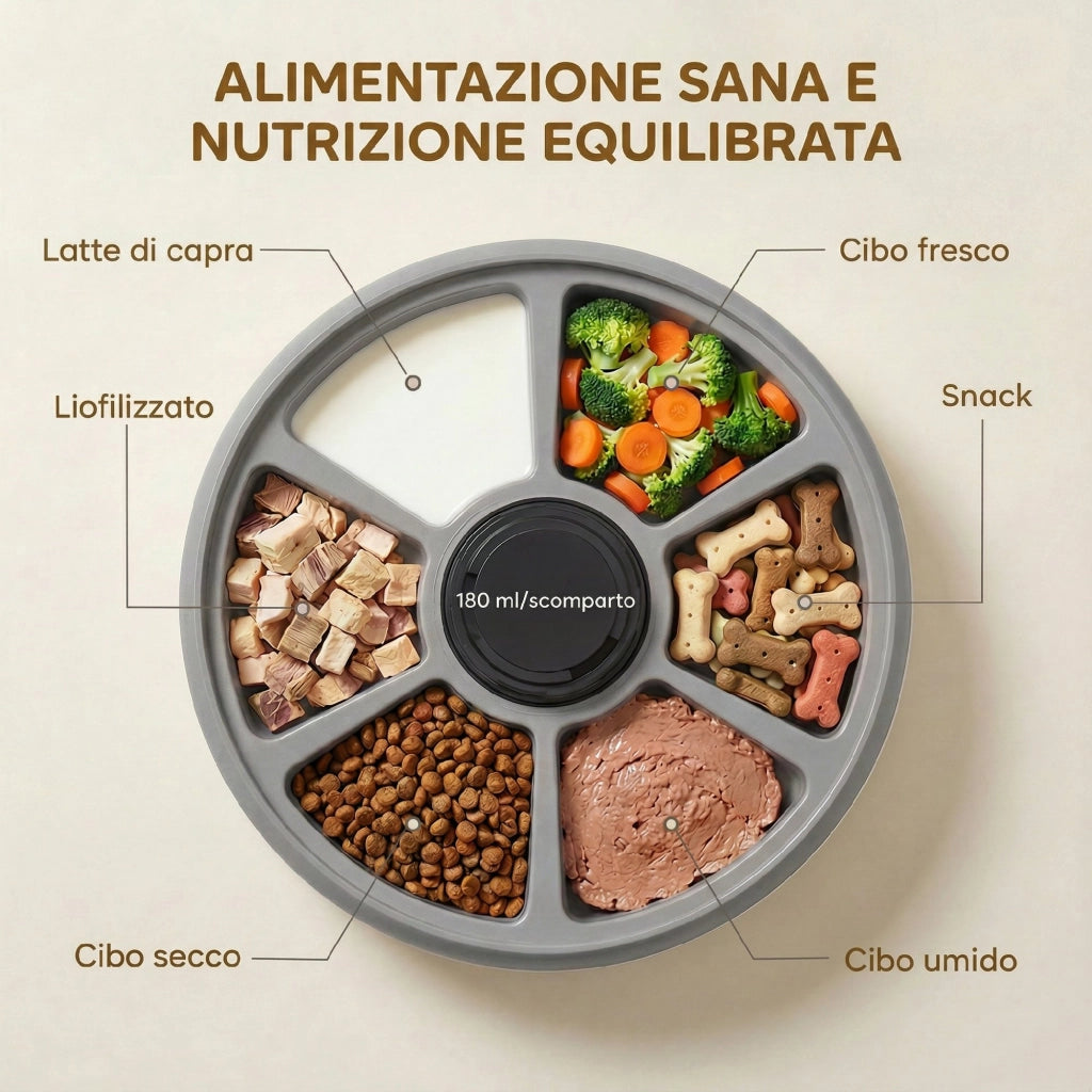 Distributore Automatico Cibo Gatti e Cani con Timer e Display LED 1-6 Pasti Giornalieri per Cibo Secco e Umido Bianco e