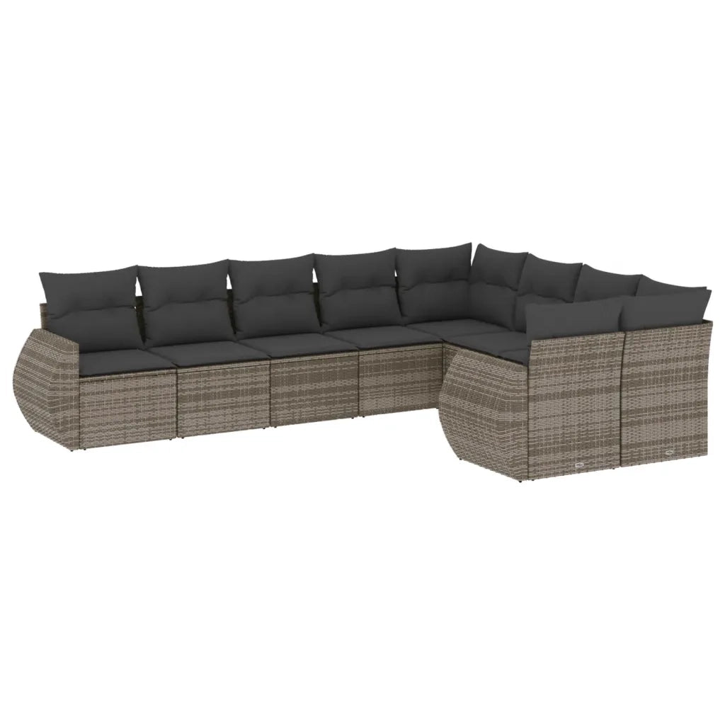 Set Divano da Giardino 9 pz con Cuscini Grigio in Polyrattan 3221839