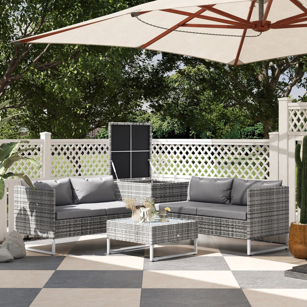 Set da Giardino 4 Pezzi con Divani e Tavolini ¨C zephmum ¨C Grigio, Acciaio, Polyrattan