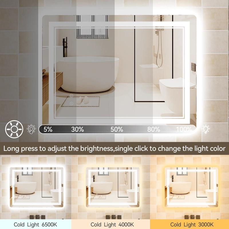 Specchio da bagno,  50x70 cm Specchio da bagno illuminato a LED, 3 temperature di colore, antiappannamento, dimmerabile, impermeabile IP44