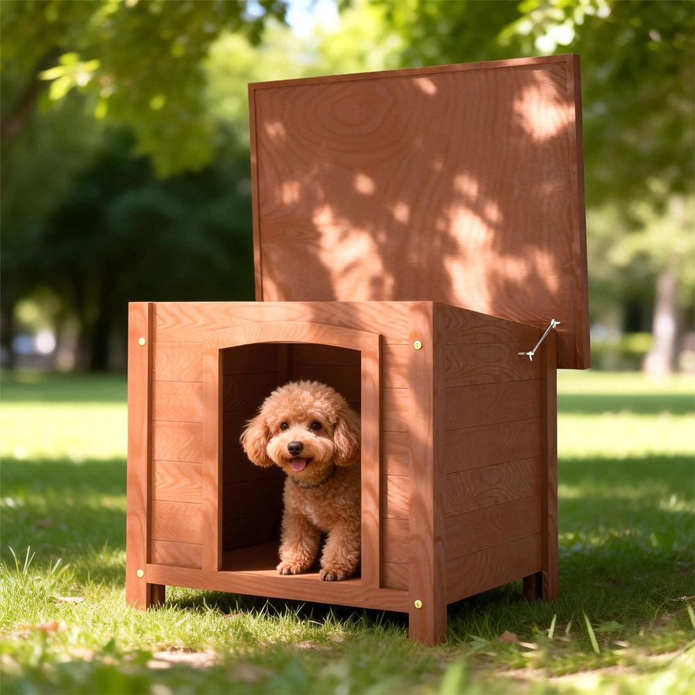 Cuccia per Cani in Legno da Esterno Tetto Apribile Impermeabile 66x53x54cm