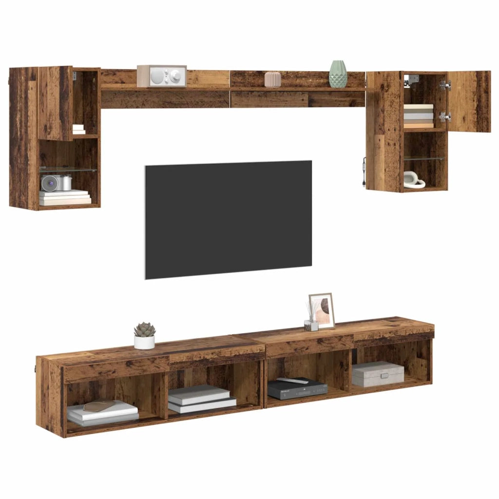 Unità a muro per TV con LED con led 6 pcs Legno vecchio