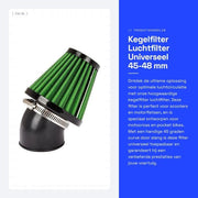 Filtro a cono 45 mm - filtro dell'aria - angolo di 45 gradi - demontabile/lavabile - adatto per motocross/ATV - filtro in gomma di alta qualità
