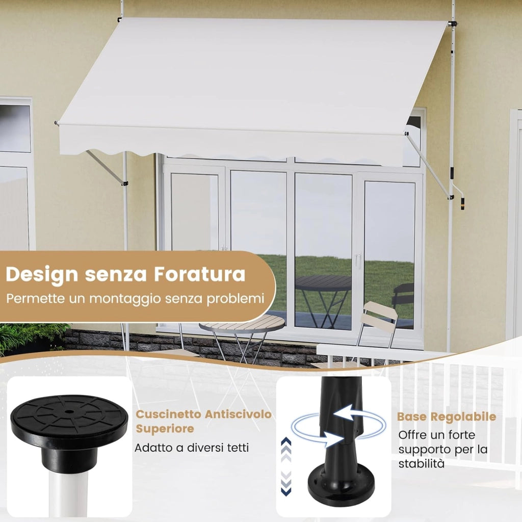 Tenda da Sole a Morsetto, Regolabile in Altezza e Inclinazione con Manovella, Telo Impermeabile e Resistente ai Raggi Solari e Telaio Antiruggine, Tenda Retrattile Senza Foratura (2,5M,Bianco)