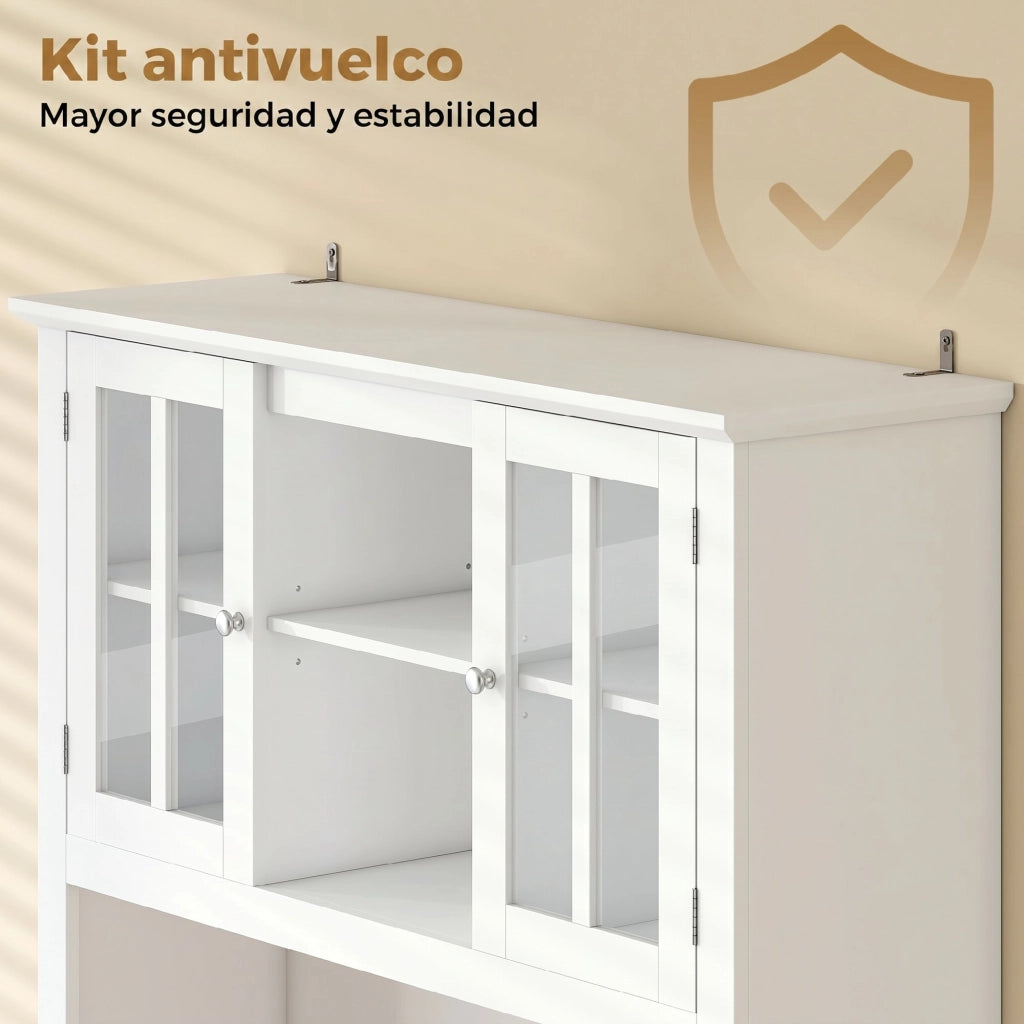 Armadio Cucina con Porte Vetro e Illuminazione LED ¨C Minimal ¨C Bianco