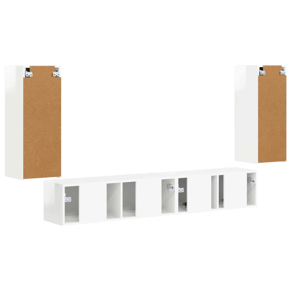 Set mobile TV 4 pcs Bianco Lucido Legno multistrato 3409163
