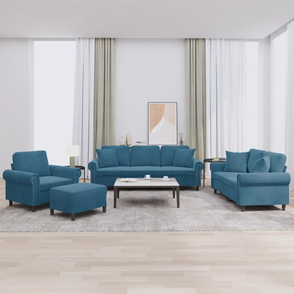 Set di Divani 4 pz con Cuscini Blu in Velluto 3202209
