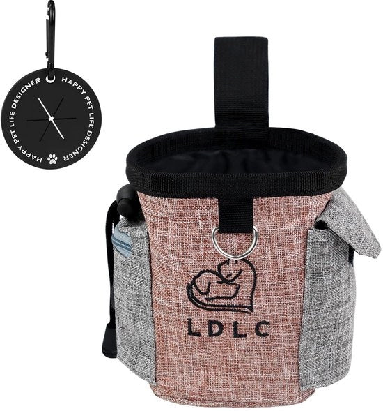 Tas per cani con dispensatore di sacchetti di deiezione, contenitore per sacchetti di deiezione, cinturino, tasca per trattamenti per cani, adatta per allenamento, passeggiate, giochi (rosa)