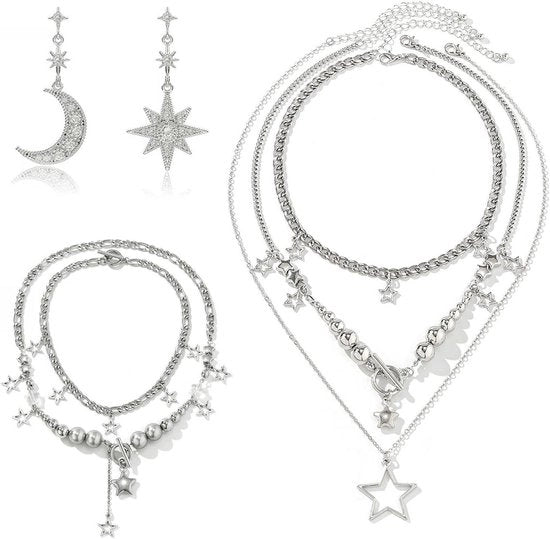 Set di collana, bracciale e orecchini Star Moon - gioielli punk per donne