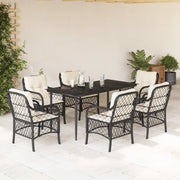 Set da Pranzo da Giardino 7 pz Nero con Cuscini in Polyrattan