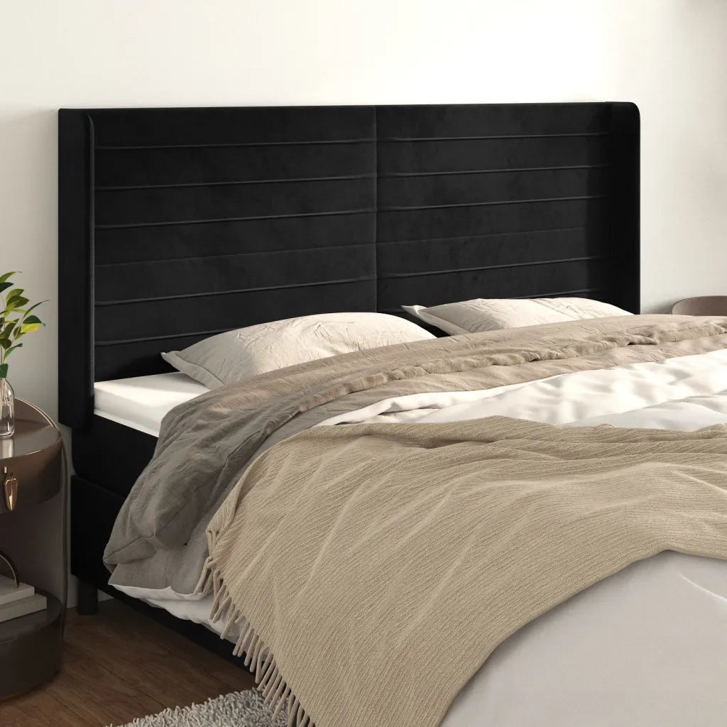 Testiera ad Orecchio-Testata con Orecchie Nera 183x16x118/128 cm in Velluto 585520