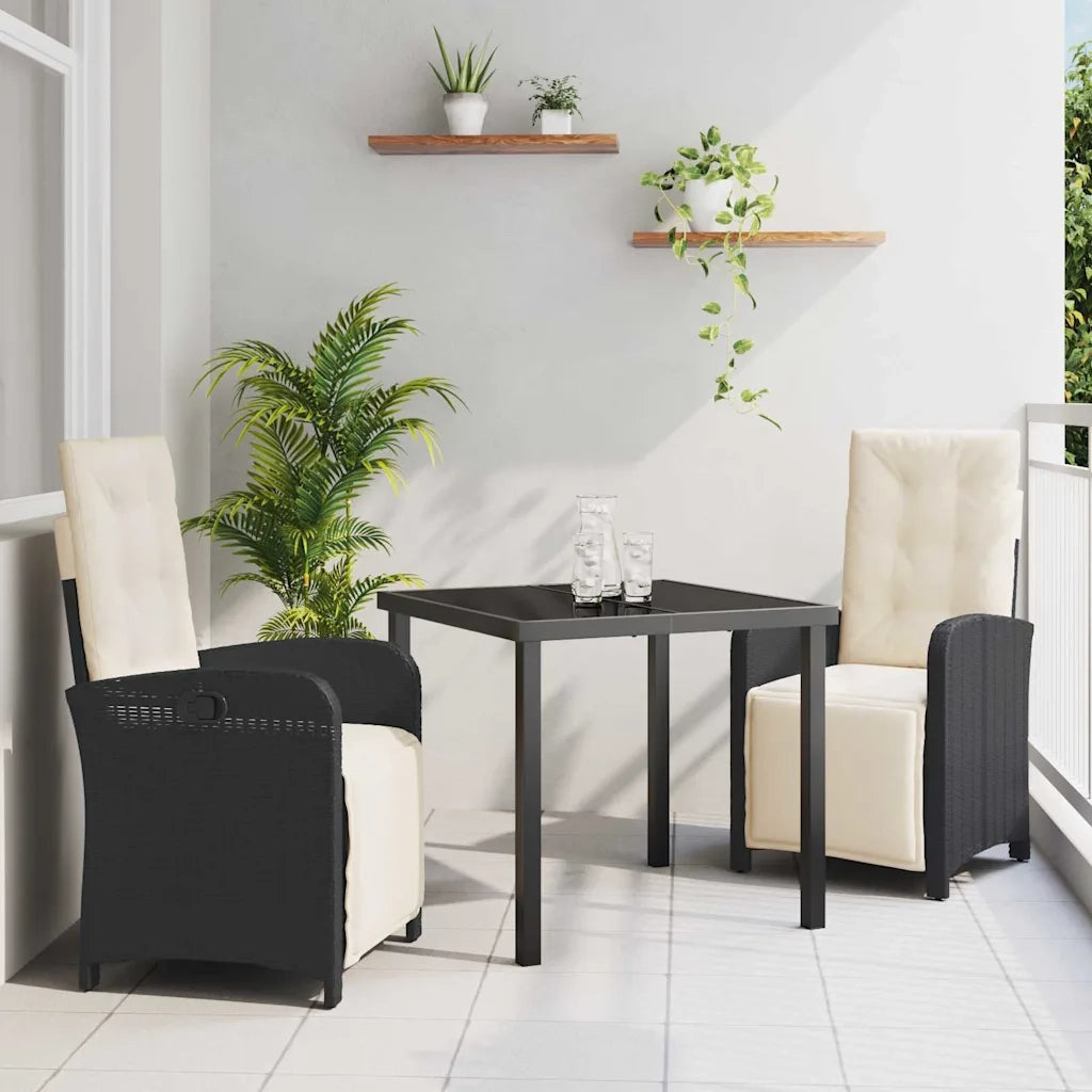 Set da Pranzo per Giardino con cuscino 3 pcs Nero polyrattan