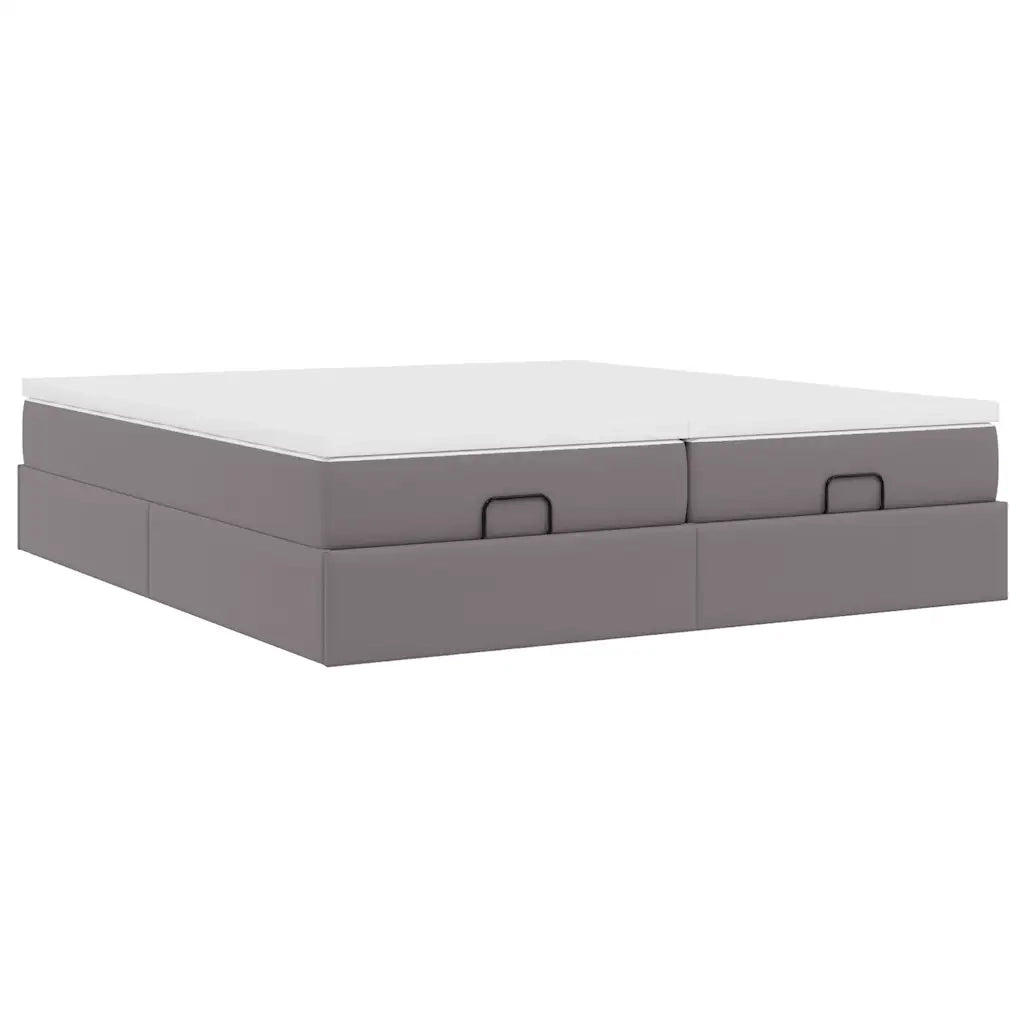 Struttura Letto Pouf con Materassi Grigio 200x200 cm Similpelle 3311232