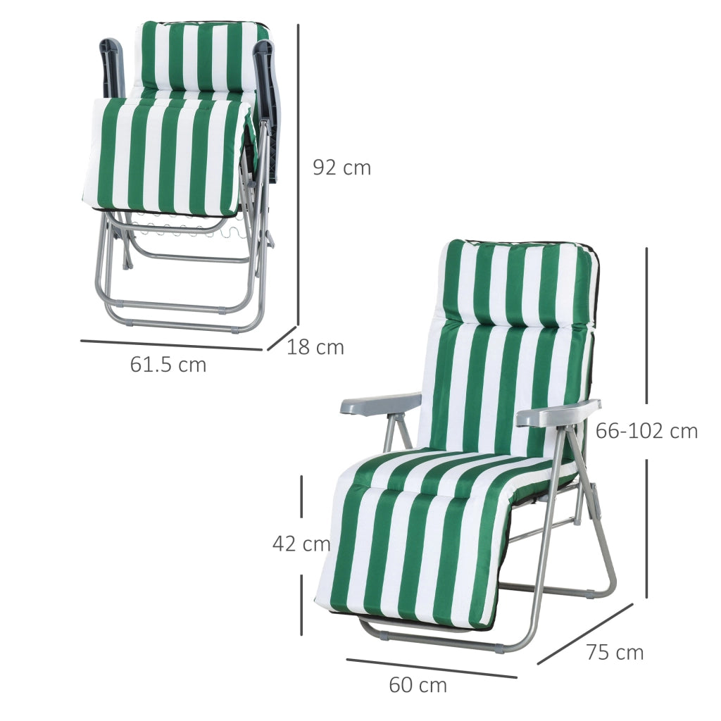 Sdraio da Giardino Pieghevole 2 Pezzi ¨C Minimal ¨C Verde e Bianco con Cuscino