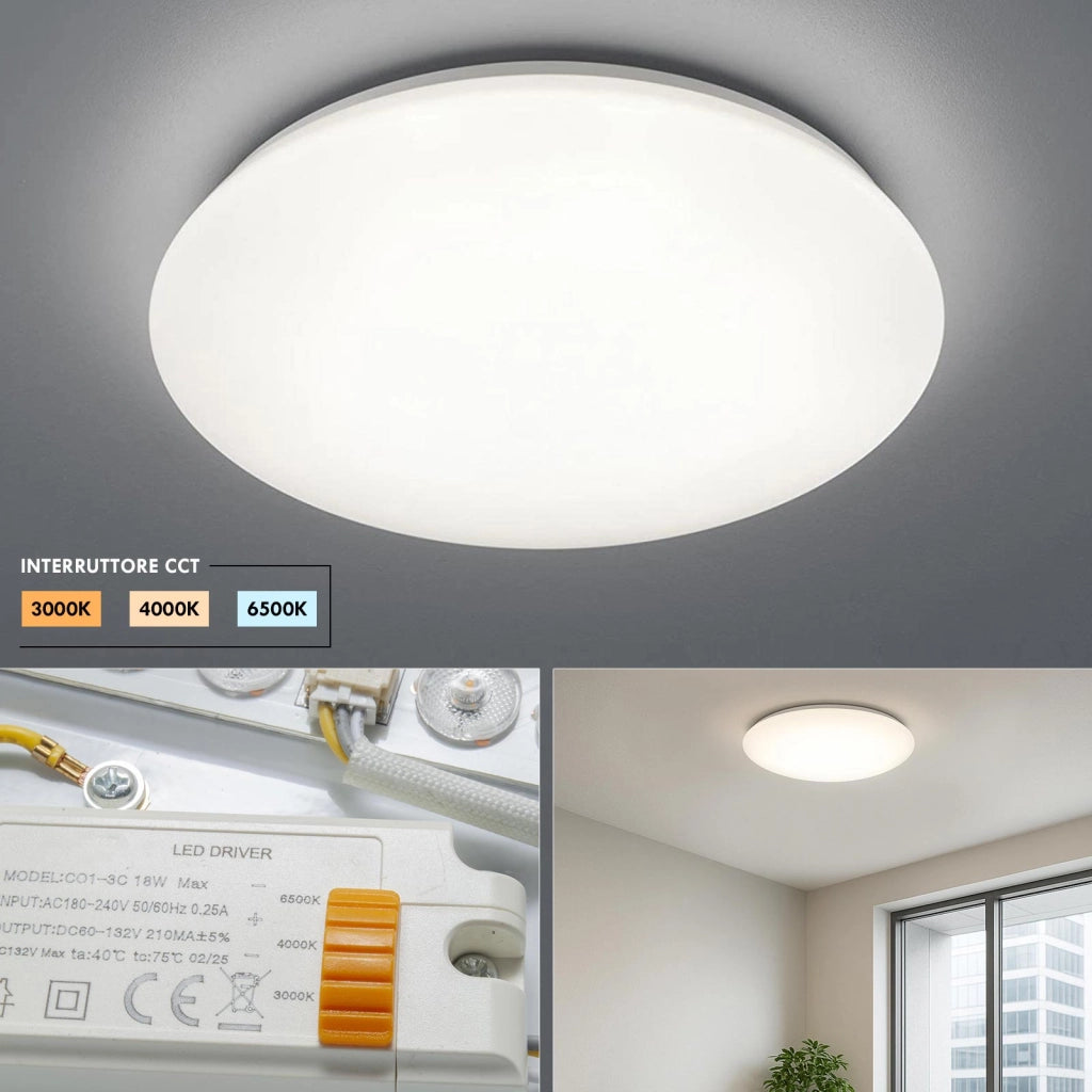 Plafoniera moderna LED CCT 36W da 3000K a 6500K lampada da soffitto parete luce camera da letto cucina ufficio 3240 lumen