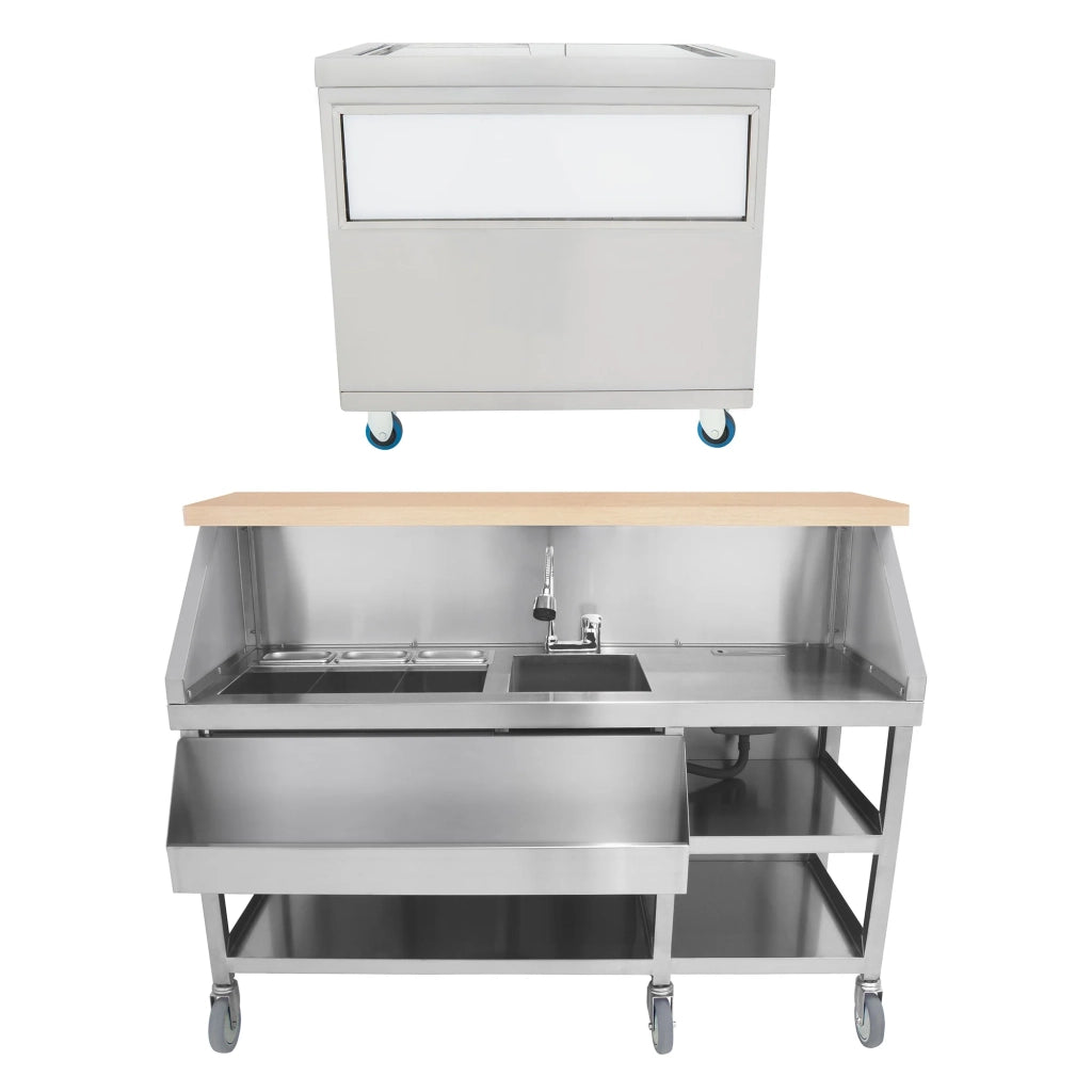 Postazione Bar Cocktail Mobile con Carrello Portaghiaccio 86L su Ruote