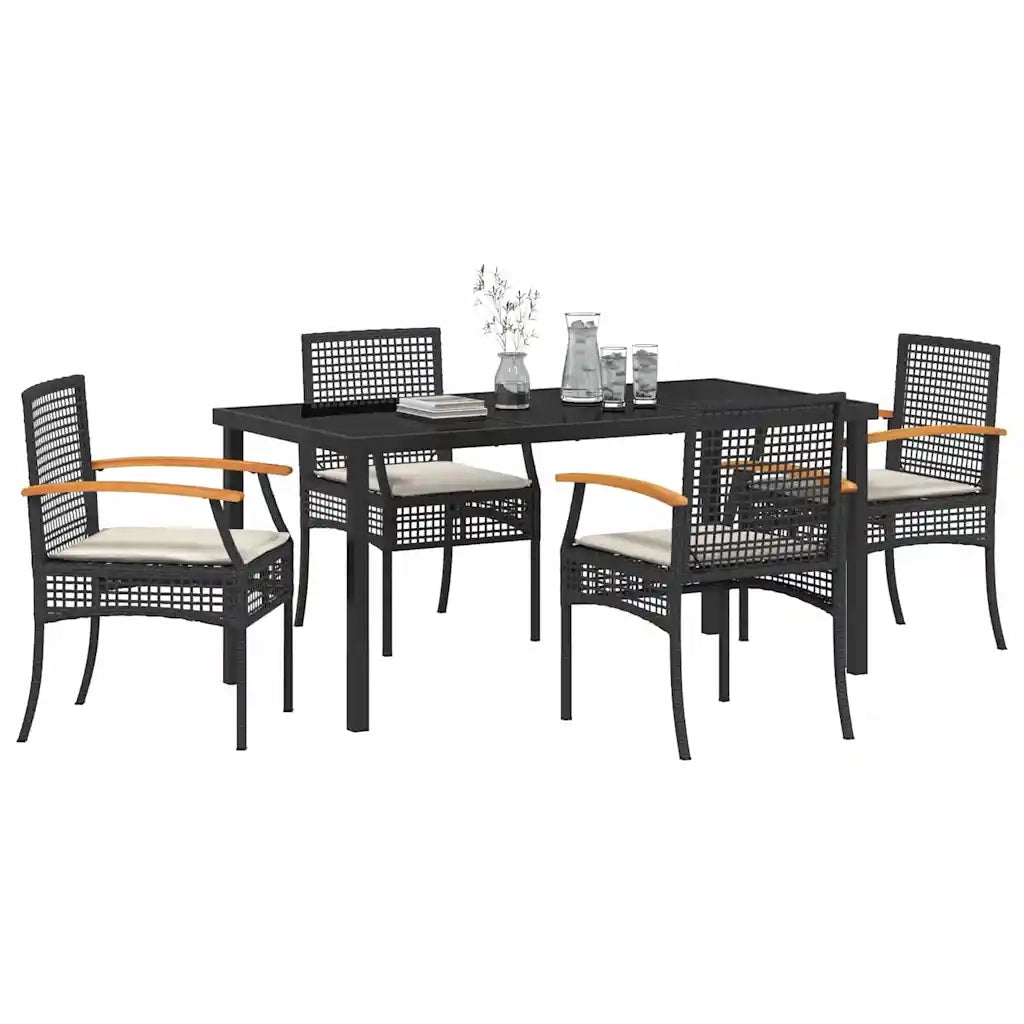 Set da Pranzo per Giardino 5 pcs Nero polyrattan