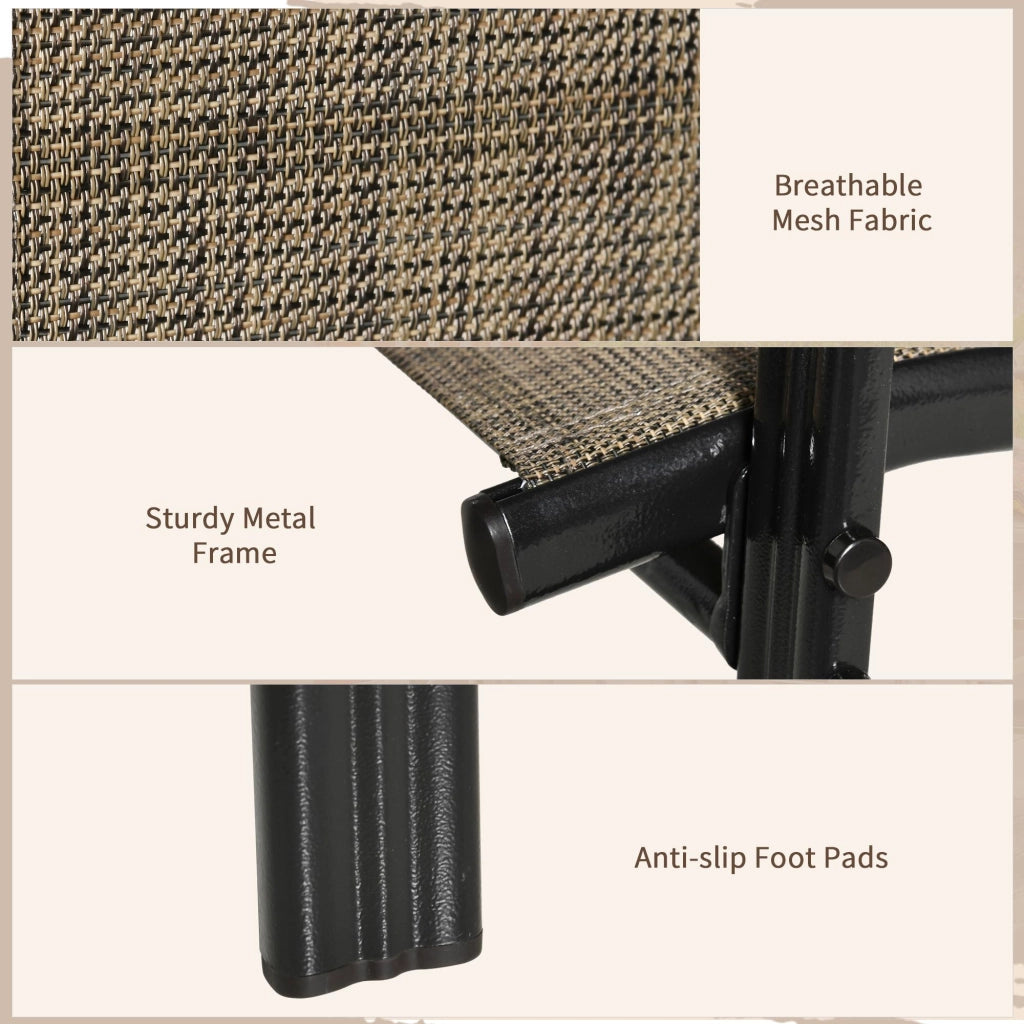 Set 4 Sedie da Giardino in Metallo e Tessuto Marrone