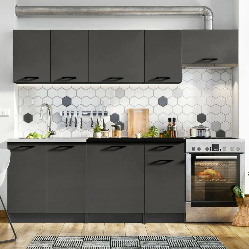 Cucinino Elettrodomestici non inclusi, Rostas, Cucina Modulabile, Nero Antracite