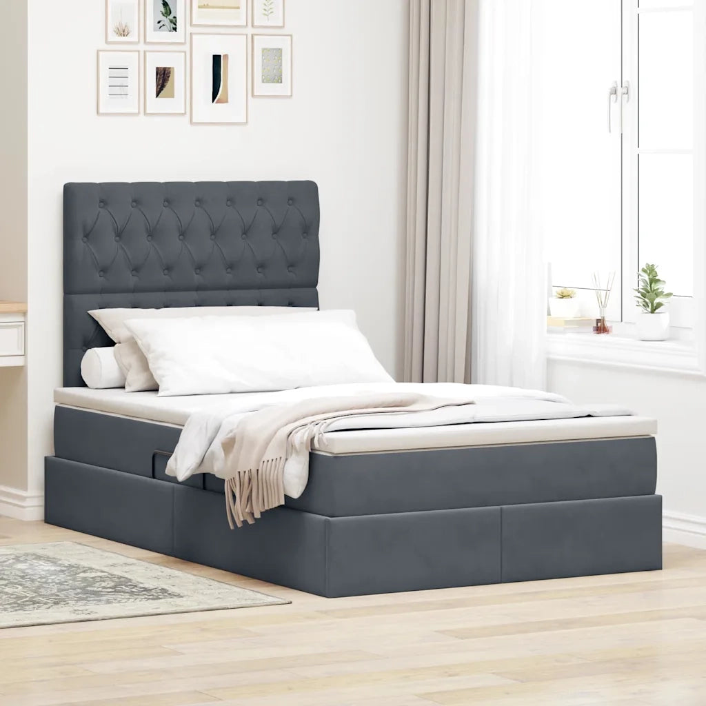 Letto con contenitore e LED Grigio scuro 120 x 200 cm Velluto