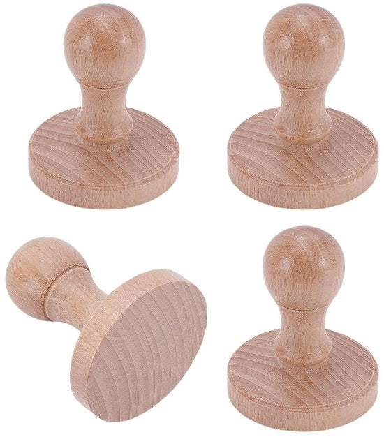 Stampa in Legno a Mano con Maniglia Rotonda - 4 Pezzi - Quercia - 60 mm di Lunghezza - 50 mm di Diametro - per Scrapbooking/Lavori di Ricamo - Ossia per Stampi