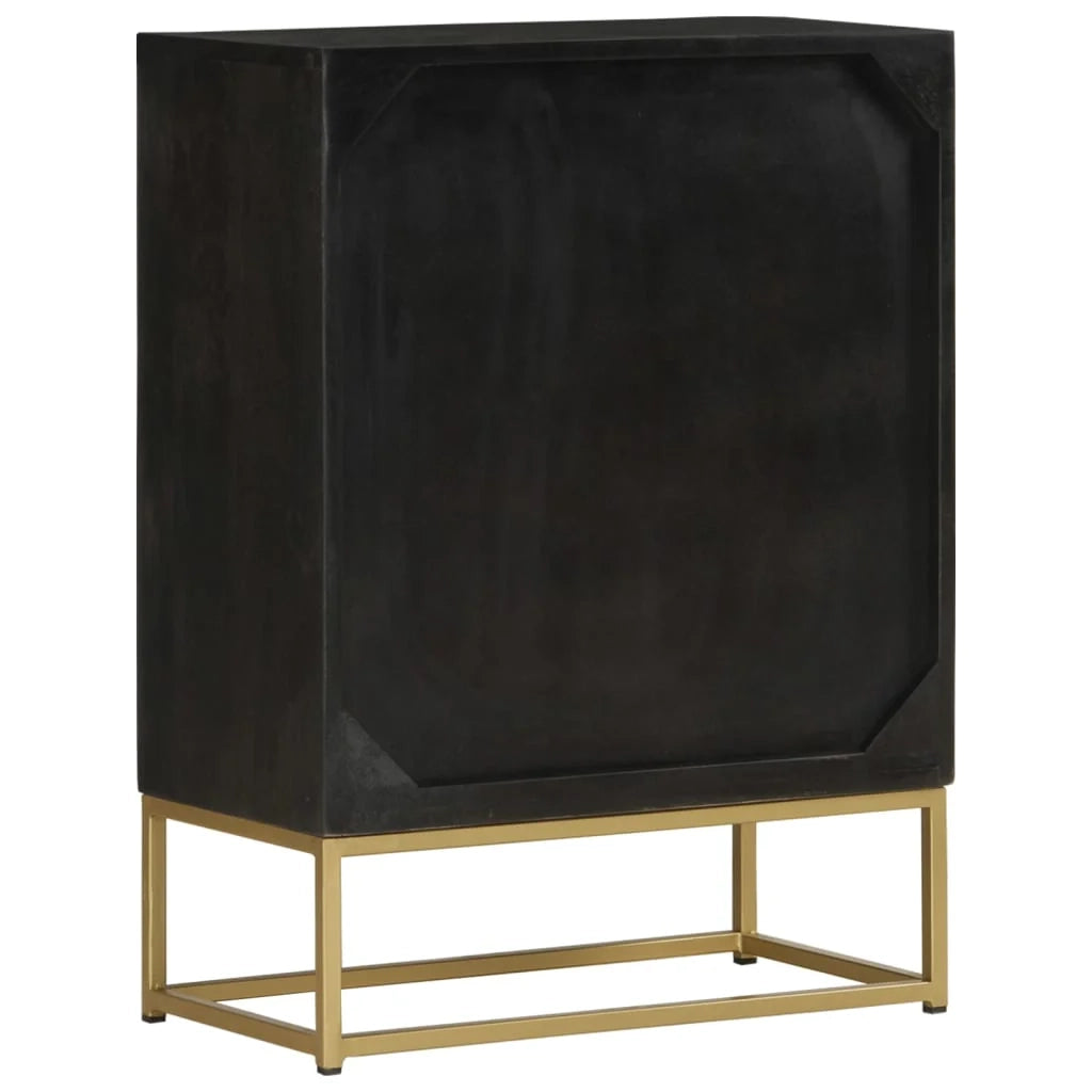 Buffet credenza cassettiera mobiletto mobile contenitore organizer per cucina soggiorno salotto con 2 ante e finitura oro 55 x 30 x 75 cm legno di mango nero 02_0029731