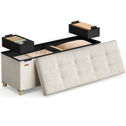 Panca contenitore pieghevole a cubo 38 x 110 x 40 cm pouf poggiapiedi 112 litri superficie in velluto per camera da letto soggiorno camerata beige 12_0004145