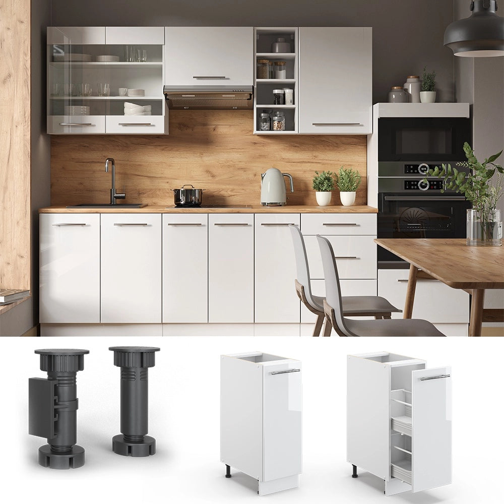 Armadio cucina dispensa alto Fame-Line Bianco lucido/Bianco 30 cm, PL Marmo Vicco