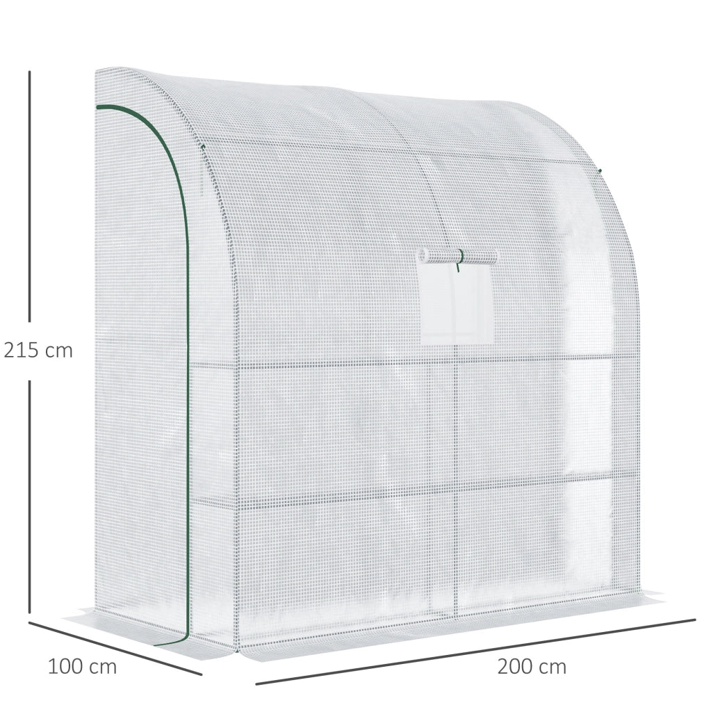 Serra addossata ULEVR 200x100x215 cm con copertura PE, porte e finestre avvolgibili in rete, bianca