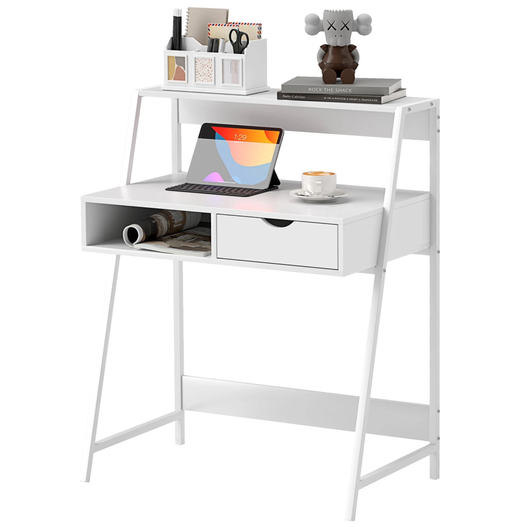 Scrivania con cassetti e scaffale ¨C Minimal ¨C bianco metallo