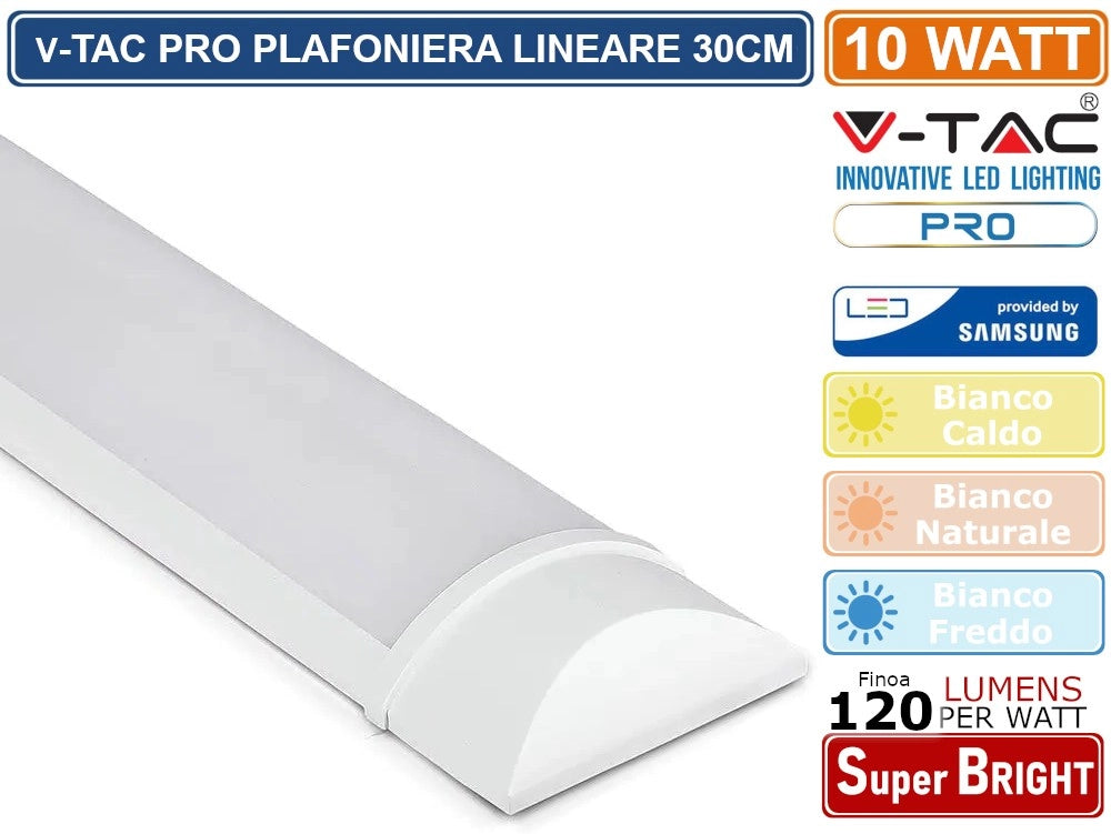 V-TAC PRO VT-8-10 TUBO LED PRISMATICO PLAFONIERA 10W CHIP SAMSUNG LAMPADINA 30CM - Colore Luce:Bianco Caldo