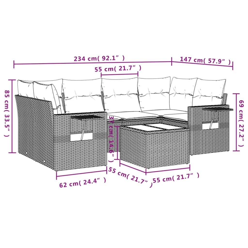 Set Divani da Giardino con Cuscini 7pz Nero Polyrattan 3252252