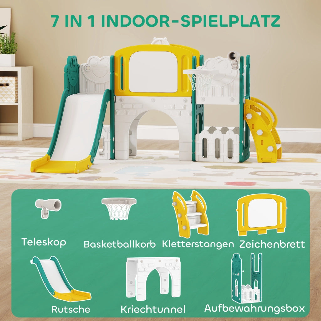 Casa gioco per bambini ¨C zephmum ¨C Giallo e verde, scivolo, cestino basket