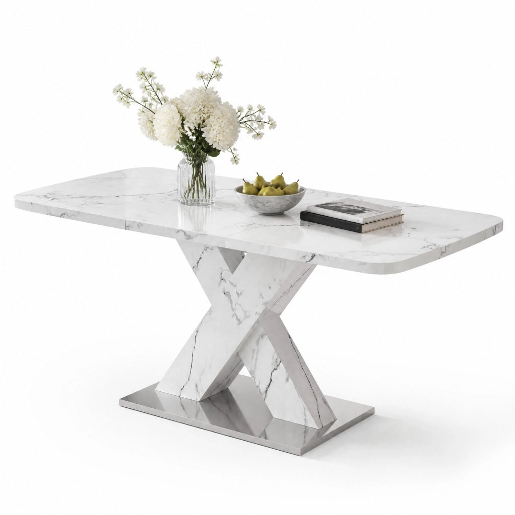 TAVOLO Allungabile Rettangolare 120-160x80x76,5 cm Bianco Effetto Marmo